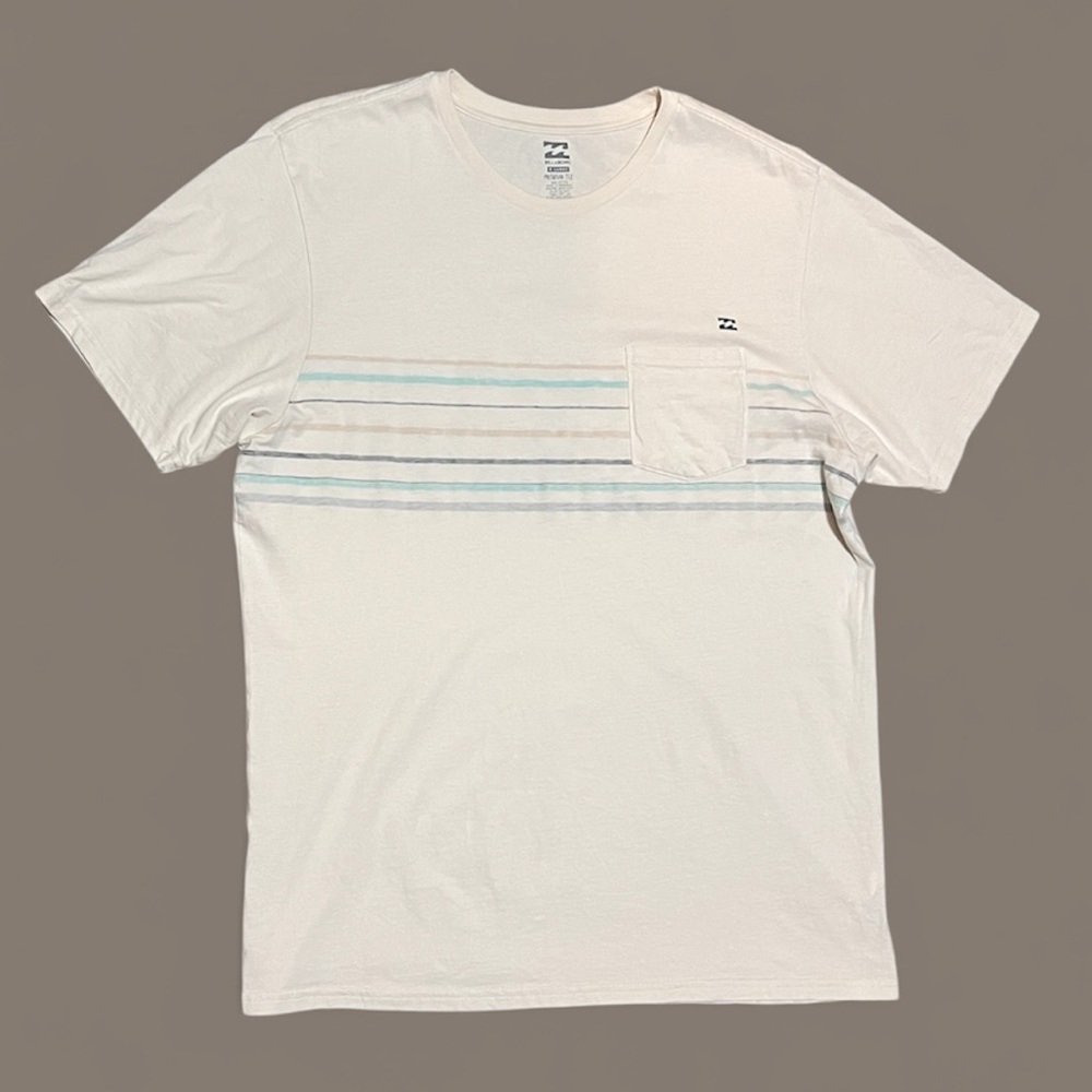 Billabong Men’s Cream Pocket Premium Tee with Pastel Stripes! Size XL.